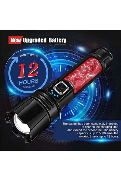 COOYA LED 10000 Lumens Flashlight XHP70.2 Rechargeable Waterproof Zoomable Tactical with 5000 mAh Battery