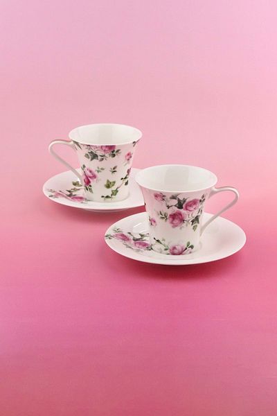 Bursa Porselen Dekor Pink Ivy Rose Gold Gilded 2 Person Tea Cup Set