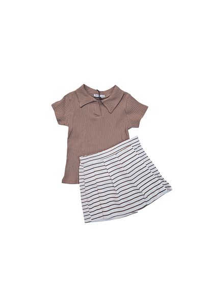 Biberon Çocuk Giyim Smile Striped Shorts Skirt Polo Neck Suit 5/9