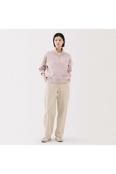 Muji Kapok Blend Wide Tapered Pants Natural