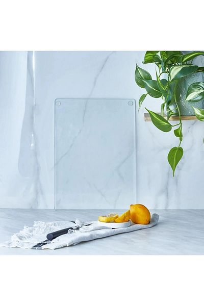 DreamHomes Transparent |   Antibacterial |   Glass Cutting Board |   Cutting Table |   Presentation Board |   Oval Edge 25X35