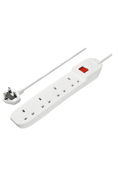 Masterplug سلك تمديد 4 مقابس 13 أمبير قابل لإعادة التوصيل مع مفتاح أبيض - 3M، حماية من الحمل الزائد