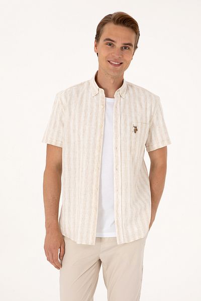 U.S. Polo Assn. Мъжка риза с къс ръкав в цвят камила 50299600-VR015