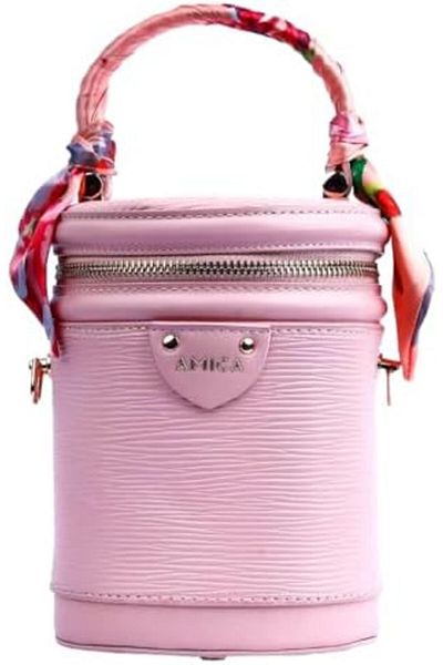 AMICA Celeste Women’s Leather Cylindrical Crossbody Handbag Top Handle Twisted Scarf