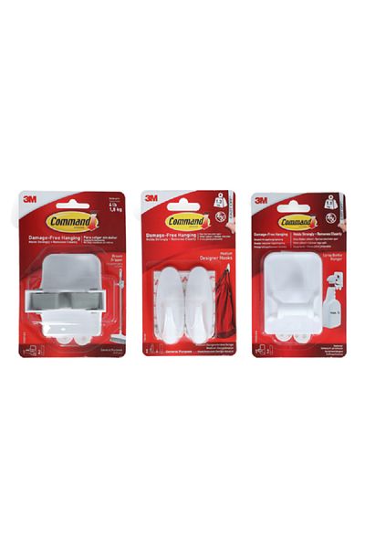 COMMAND 3-Piece Damage-Free Self-Adhesive Durable Multi-Purpose Hanging Hook White