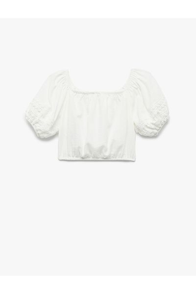 Koton Lace Detailed Short Sleeve Boat Neck Viscose Blend Blouse