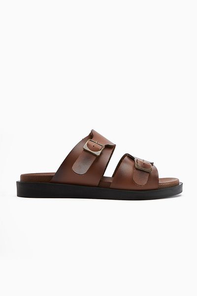 Limoya Soha Taba Double Striped Flat Sole Women's Slippers