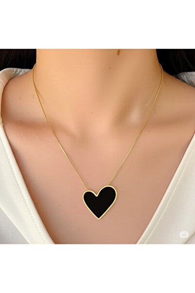 FAMEMUS ACCESSORY Steel Gold Heart Necklace – 45 cm