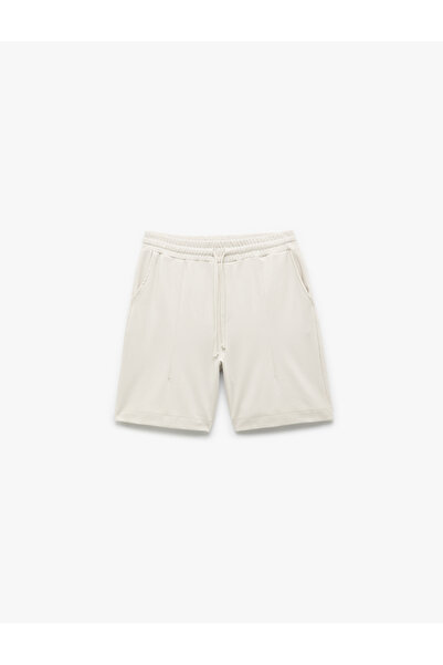 Koton Cotton Waist Lace-Up Bermuda Shorts with Stitching Detail Pockets