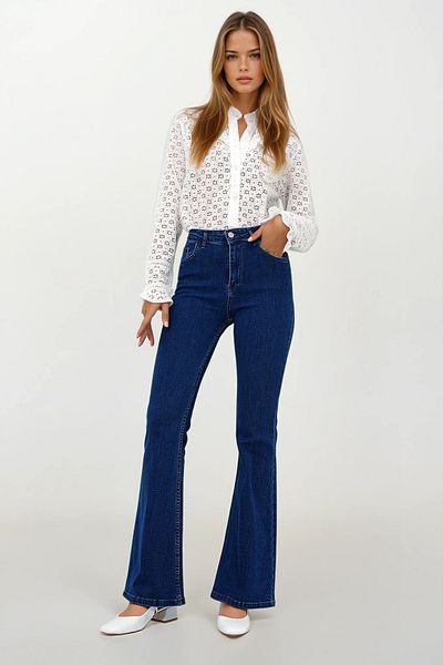 VAGGON High Waist Washed Flared Jean Trousers