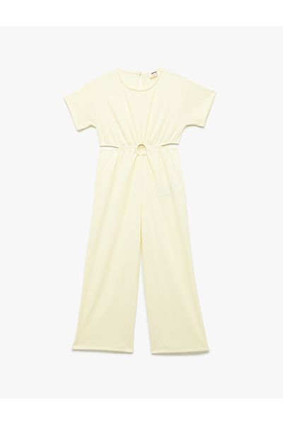 Koton Short Sleeve Crew Neck Window Detail Long Jumpsuit