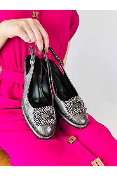 Efulia Women's Stone Detail Shiny Thick Heel Comfortable Shoes (Heel Height 7...