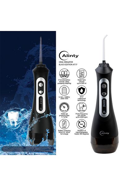Alinty Irigator bucal profesional Alinty AT77, 2000 pulsatii, 5 capete, 3 viteze, rezervor 200ml