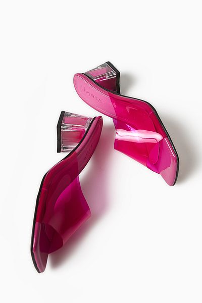 Limoya Persa Fuchsia Transparent Banded Transparent Heeled Women's Slippers