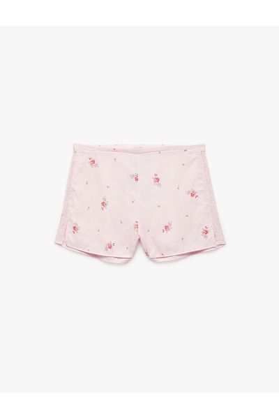 Koton Floral Satin Shorts with Lace Detail Pajama Bottoms