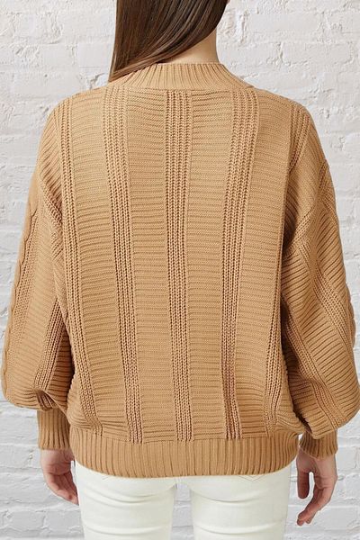 AQE FASHION Tricotaj casual pentru femei cu mâneci balon împletite Cardigan Camel