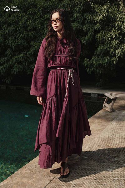 Hooopstore Boho Cross Layer Voile Μπορντό φούστα