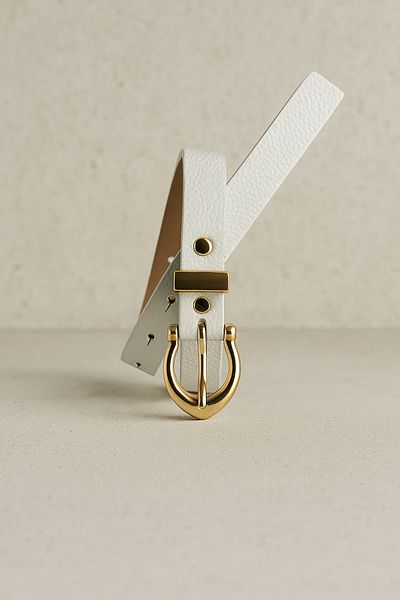 ZEKTON Women's White Faux Leather Belt - Stylish Belt with Gold Buckle