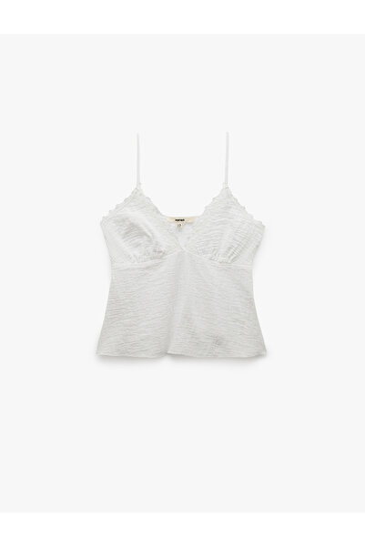 Koton Cotton V-Neck Brodeled Muslin Strap Blouse