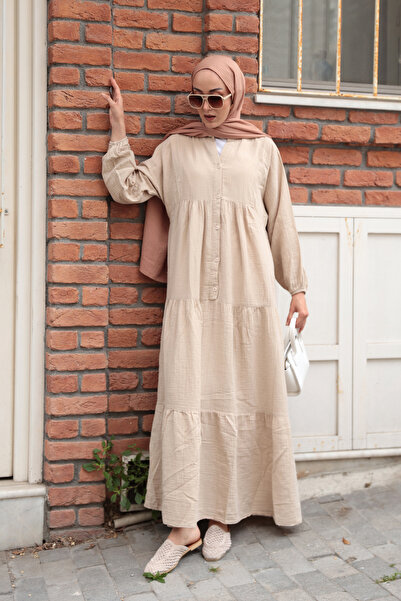 LOCCO Women's Self Patterned Dress Cream