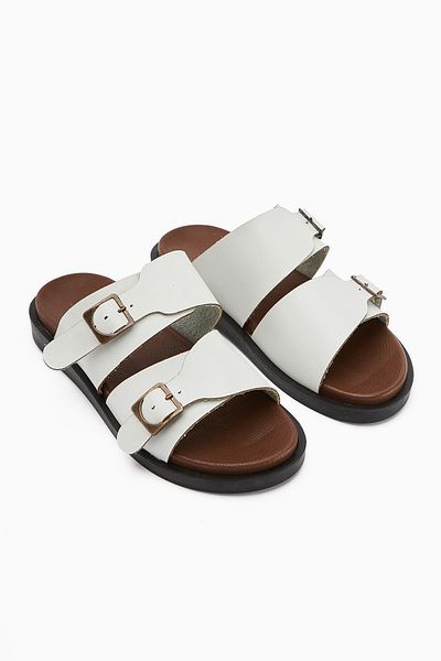Limoya Soha White Double Striped Flat Sole Women's Slippers