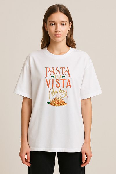 sielta Tricou alb supradimensionat cu imprimeu Pasta Vista Spaghetti Pasta