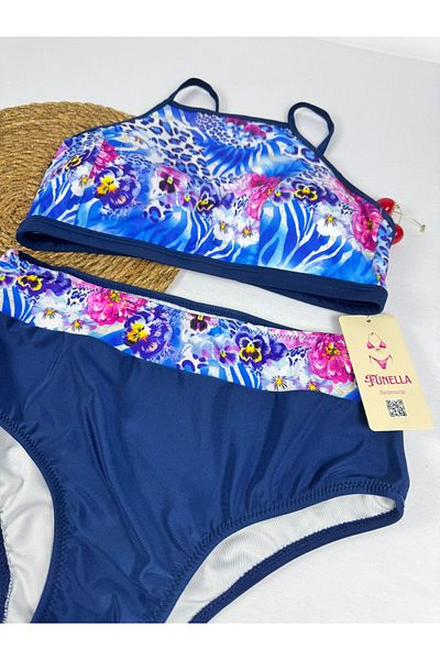 FUNELLA Women's Stylish Ethnic Patterned Crop Bikini Set