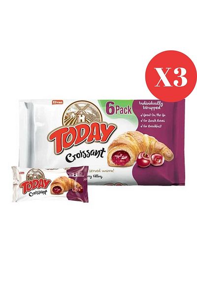 Elvan Today Croissant With Cherries 40 Gr. 6 Pieces (1 Pack) x 3