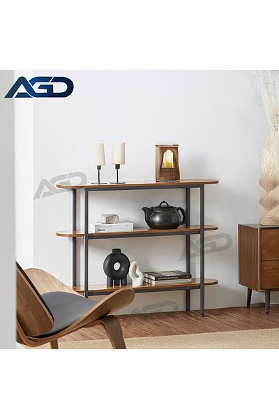 AGD Console Table, 3-Tier Side Table, Metal Frame for Living Room, Entryway, Office 110*25*86cm/Brown