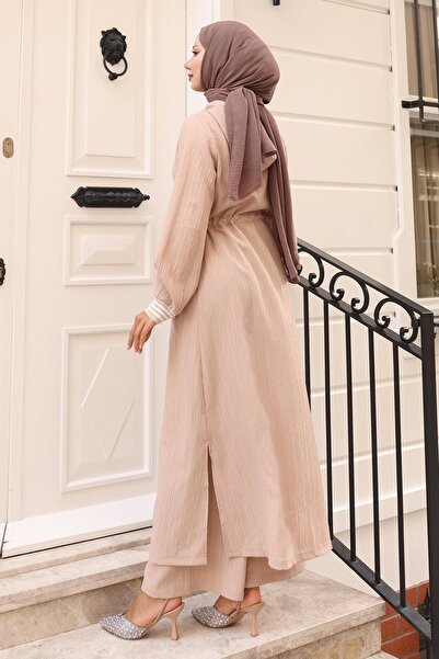 Modamihram Комплект с качулка и връзки на талията, бежов 19236