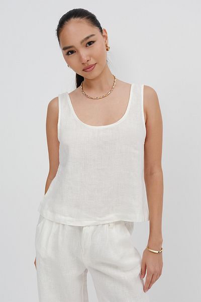 Addax U Neck Linen Tank Top A17386