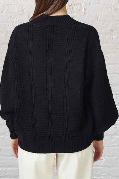 AQE FASHION Tricotaj casual pentru femei cu mâneci balon împletite Cardigan negru
