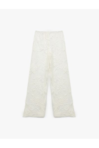 Koton Transparent Floral Textured Wide Leg Lace Pareo Pants