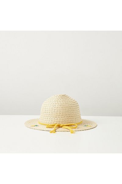Juniors Pineapple Applique Wide Brim Hat With Lace Detail