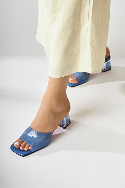 Limoya Papuci de damă Persa Blue Transparent cu bandă transparentă cu toc