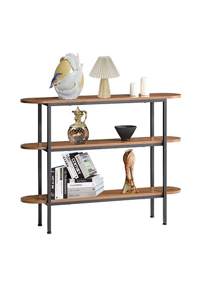 AGD Console Table, 3-Tier Side Table, Metal Frame for Living Room, Entryway, Office 110*25*86cm/Brown