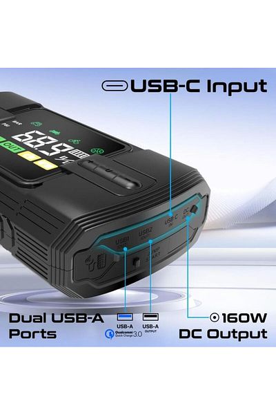Promate Ultra High Power 1200A/12V Car Jump Starter with Wheel Air Compressor