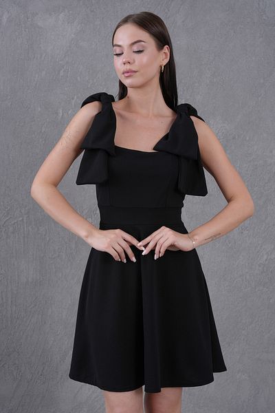 Secret Passion Lingerie Γυναικείο κρεπ ύφασμα φιόγκο λουράκι λεπτομέρεια τετράγωνο γιακά μίνι μαύρο βραδινό φόρεμα 2030