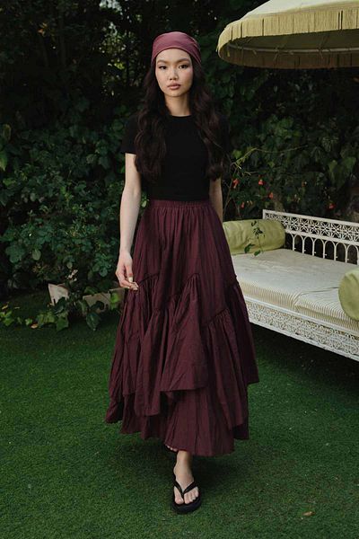 Hooopstore Boho Cross Layer Voile Μπορντό φούστα