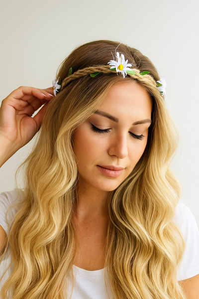 Bukiro Yapraklı Taç Papatya Çiçekli Taç Ayarlanabilir Çiçekli Taç