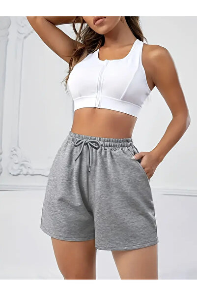 LAUSRA Γυναικείο ελαστικό άνετο σορτς σε γκρι χρώμα, ιδανικό για να φορεθεί σ...