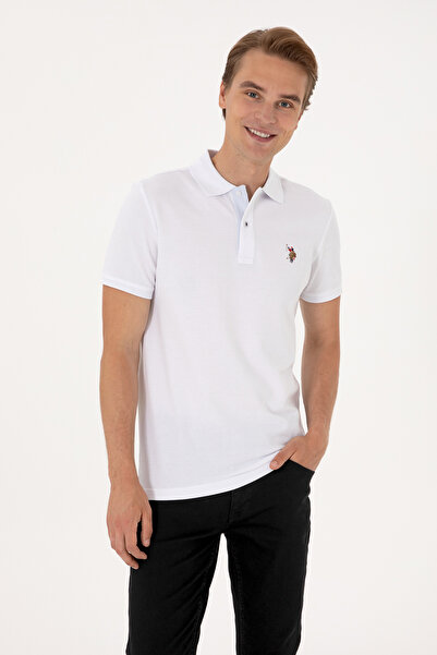U.S. Polo Assn. Erkek Slim Fit Polo Yaka Beyaz Basic Tişört 50310669-VR013