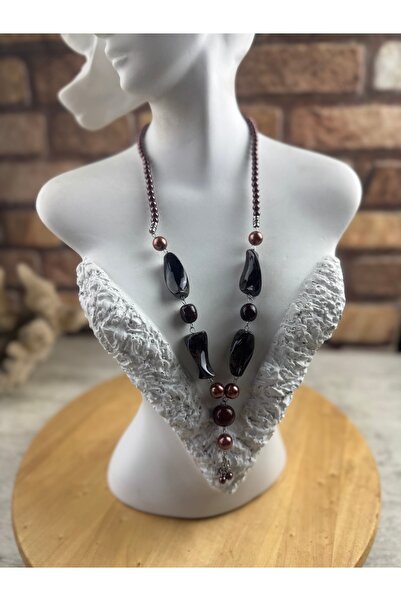 SEDEF TAKI Taşlı incili kahve kolye