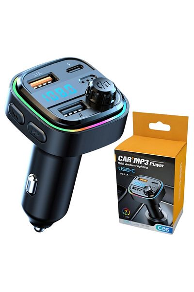 KEVDEI Modulator Auto FM KEVDEI C26, Bluetooth 5.0, Incarcare Rapida 3.1A, MP3 Player, Lumina RGB, 2 USB &