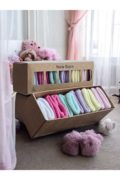 eradkids Organik Pamuk Kız bebek 6'lı Kutulu Premium Yeni Doğan Bebek Çorabı