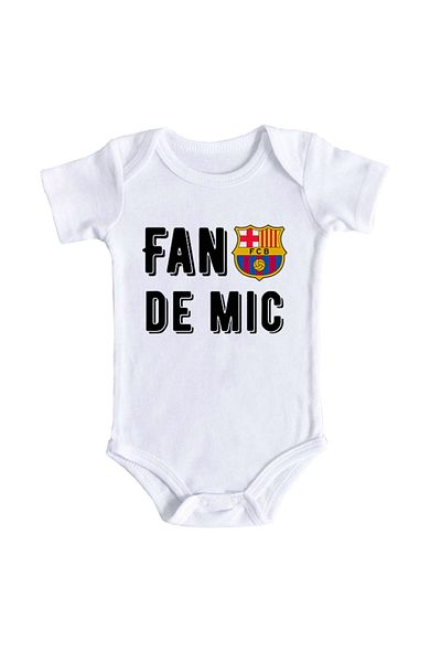 OEM Body bebe, Fan Barcelona de mic, 0 -3 luni, maneca scurta, bonisa creativ, alb, 100% bumbac