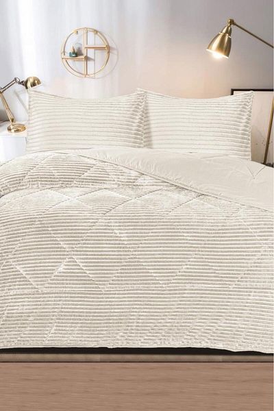 Çeyiz Diyarı Derya Double Plush Bedspread Cream