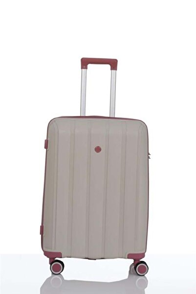 MÇS Mçs V305 Ultra Hafif Plastik Materyal Polipropilen Büyük Boy Valiz - Kemik Koyu Pudra