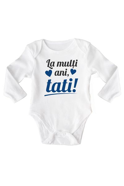 OEM Body bebe, La multi ani tati, 12-18 luni, maneca lunga, bonisa creativ, alb, 100% bumbac