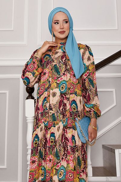 EBRUTESETTÜR Ruffle Detailed Patterned Hijab Dress
